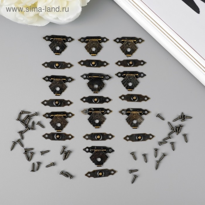 Замок металл для шкатулки бронза + гвозд. набор 10 шт 2х3 см