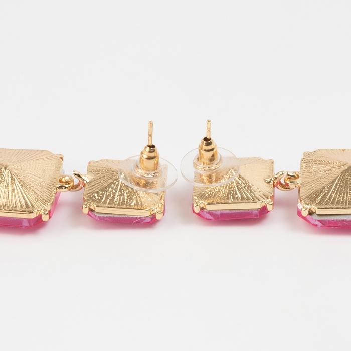 Серьги со стразами &laquo;Иллюзион&raquo; полутона квадраты, цвет розовый в золоте