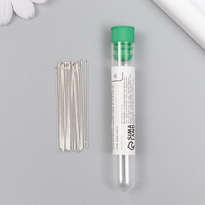 Иглы для бисера металл в пластиковой коробке набор 25 шт &Oslash; 0,52 мм