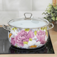 Кастрюля эмалированная &laquo;Пион&raquo;, 5.1 л, стеклянная крышка, индукция