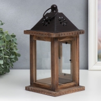 Подсвечник дерево на 1 свечу "Фонарь" состаренный 25х12,5х12,5 см