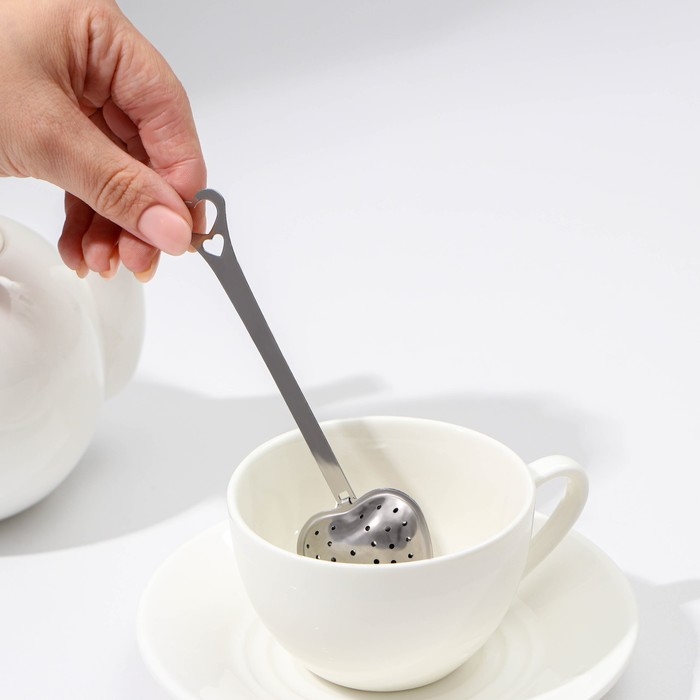 Ситечко для чая Доляна &laquo;Сердце&raquo;, 14,5&times;4 см, цвет серебристый