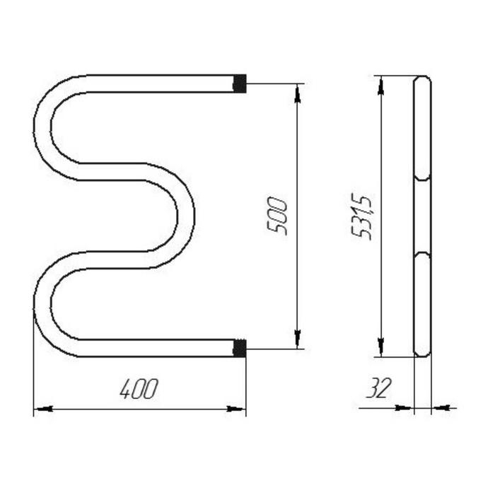 Полотенцесушитель водяной ТЕРА, М-образный, 500х400 мм, D=32 мм, наружная резьба 1"