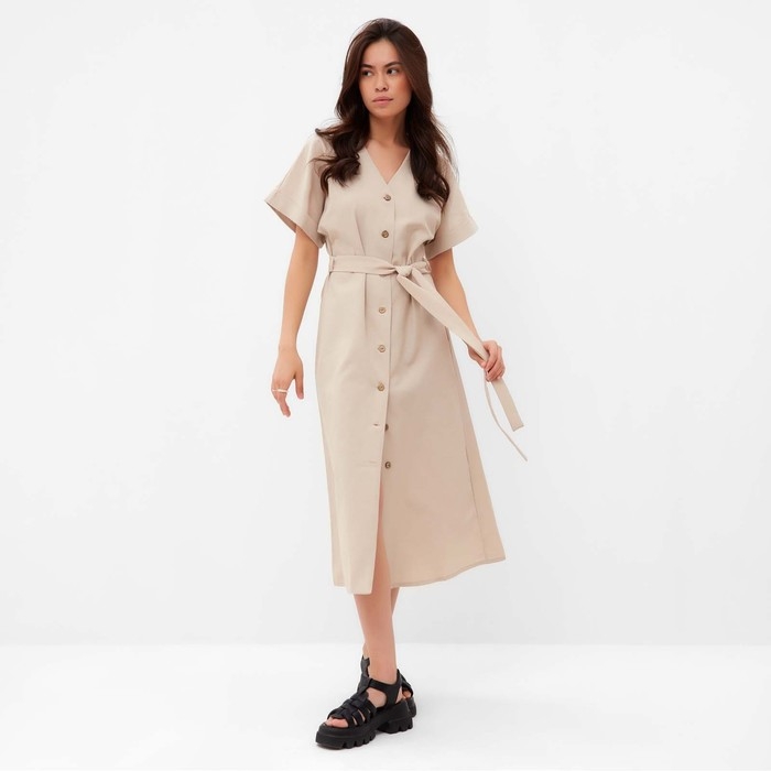 Платье женское на пуговицах MIST Summer time, бежевый, р.44 Платье женское на пуговицах MIST Summer time, бежевый, р.44