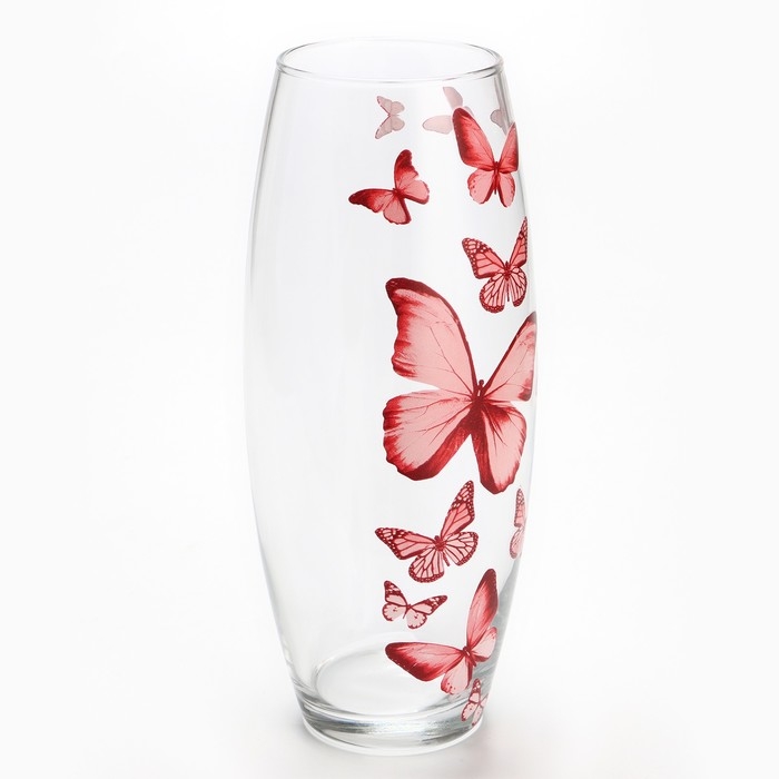 Ваза для цветов &laquo;Бабочки&raquo; стеклянная, прозрачная, 26 см. 1,7 л.