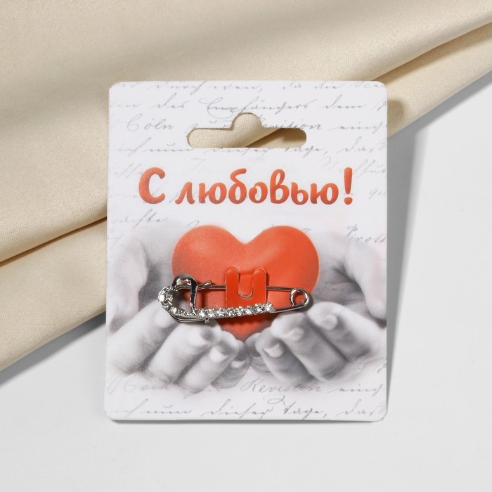 Булавка малая &laquo;Сердце&raquo;, 3,5 см, цвет белый в серебре