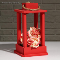 Кашпо деревянное "Фонарь", ручка верёвка, красный, 16&times;16&times;30 см