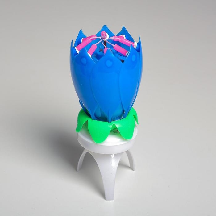 Свеча для торта музыкальная "Тюльпан", крутящаяся, синяя, 14,5&times;6 см