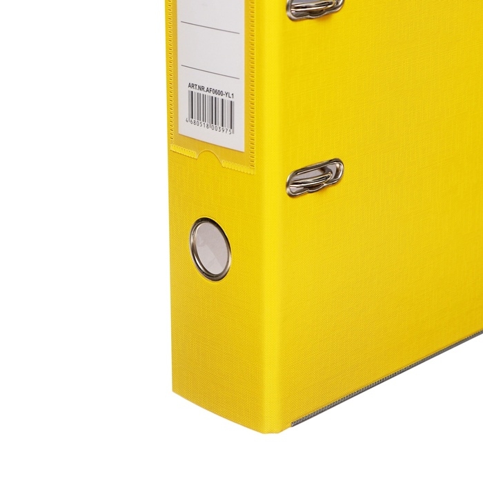 Папка-регистратор А4, 75 мм, Calligrata, ПВХ, тиснение "лен", металлическая окантовка, карман на корешок, собранная, желтая, микс