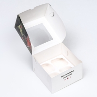 Коробка для 4 капкейков с окном , "Камуфляж", 16 х 16 х 10 см