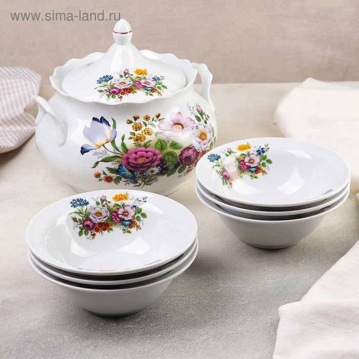 Набор фарфоровый для пельменей &laquo;Букет цветов&raquo;, 7 предметов