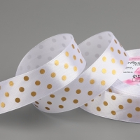 Лента атласная с тиснением &laquo;Горох&raquo;, 25 мм &times; 23 &plusmn; 1 м, цвет белый №01