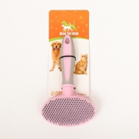 Пуходерка пластиковая мягкая с закругленными зубьями, средняя, 9,5 х 16,5 см, розовая