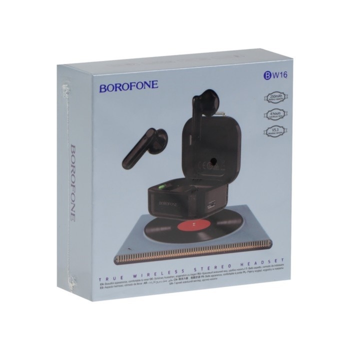 Наушники беспроводные Borofone BW16, вкладыши, TWS, микрофон, BT5.3, 30/250 мАч, чёрные