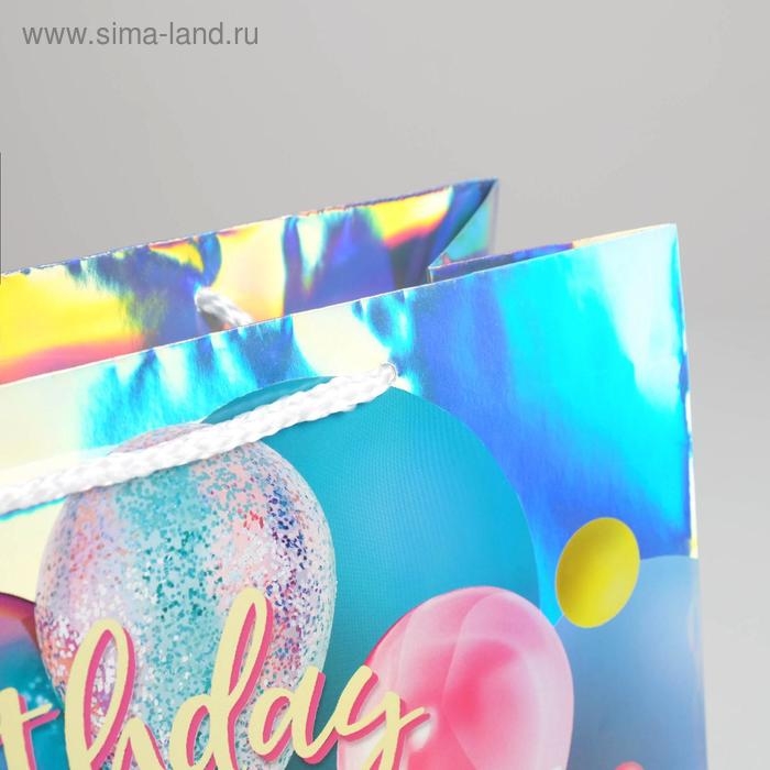 Пакет подарочный голографический, упаковка, &laquo;Birthday Present&raquo;, 32 х 26 х 12 см