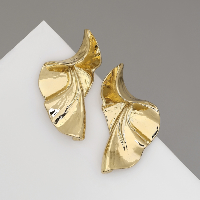 Серьги металл &laquo;Модерн&raquo; лист, искажение, цвет золото