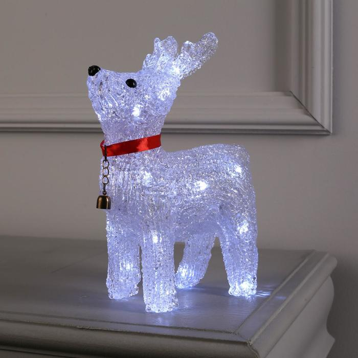 Светодиодная фигура &laquo;Олень с колокольчиком&raquo; 18 &times; 25 &times; 8 см, акрил, 20 LED, батарейки ААх2 (не в комплекте), свечение белое
