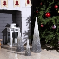 Светодиодная фигура &laquo;Серебристые конусы&raquo; 30, 45, 60 см, текстиль, металл, 220 В, свечение тёплое белое