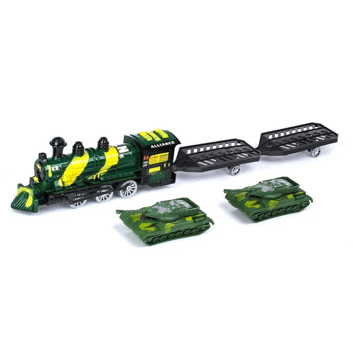 Паровоз инерционный «Военный», с танками, цвета МИКС Паровоз инерционный «Военный», с танками, цвета МИКС
