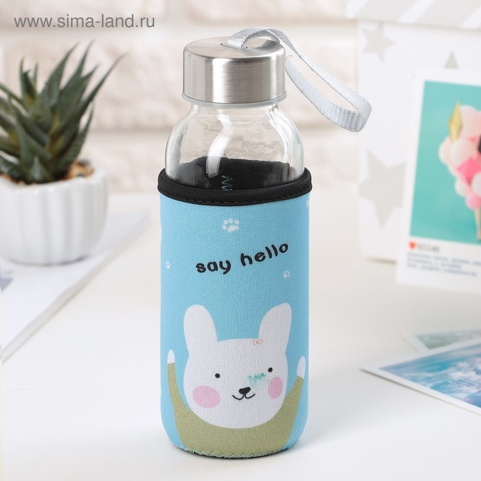 Бутылка для воды стеклянная в чехле «Милые животные», 300 мл, h=17 см, рисунок МИКС Бутылка для воды стеклянная в чехле «Милые животные», 300 мл, h=17 см, рисунок МИКС