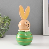 Сувенир керамика "Зайка-неваляшка с полосками" бежево-зелёный 8,5х8,5х20 см Сувенир керамика "Зайка-неваляшка с полосками" бежево-зелёный 8,5х8,5х20 см