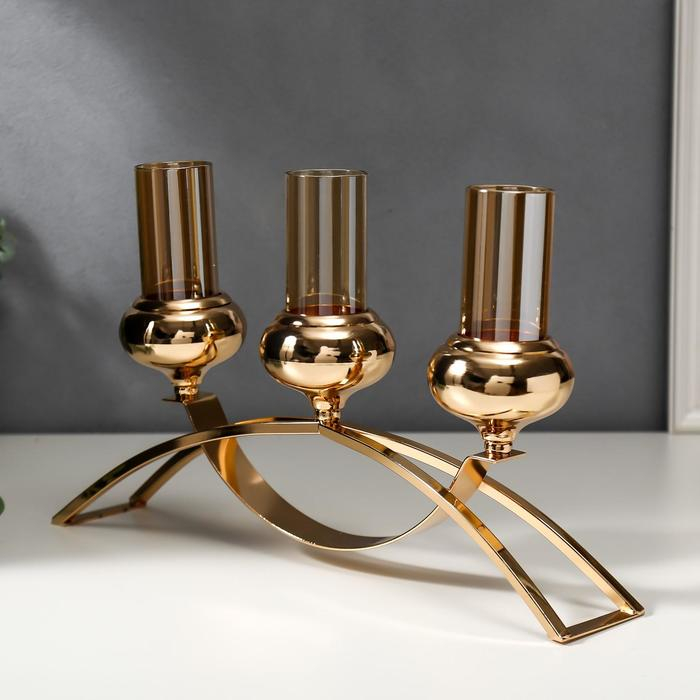 Подсвечник металл, стекло на 3 свечи "Зеркало души" золото 22,5х41,5х8,5 см