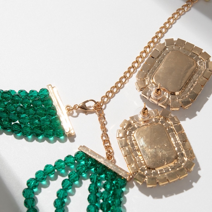 Набор 2 предмета; серьги, колье «Роскошь» крупный камень, цвет зелёный в золоте, 42 см Набор 2 предмета; серьги, колье «Роскошь» крупный камень, цвет зелёный в золоте, 42 см