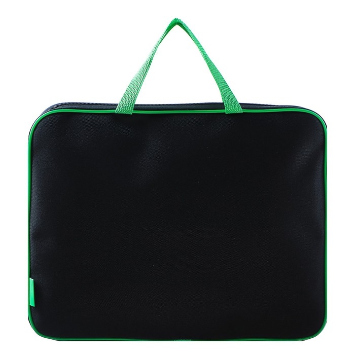 Папка с ручками текстильная А4, 350 х 265 х 45 мм, ПМД 2-42 Папка с ручками текстильная А4, 350 х 265 х 45 мм, ПМД 2-42 "Офис", внутренний карман, чёрная/салатовая