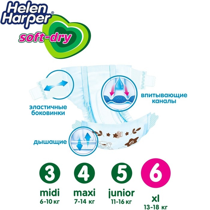 Детские подгузники Helen Harper Soft & Dry XL (15-30 кг), 40 шт.
