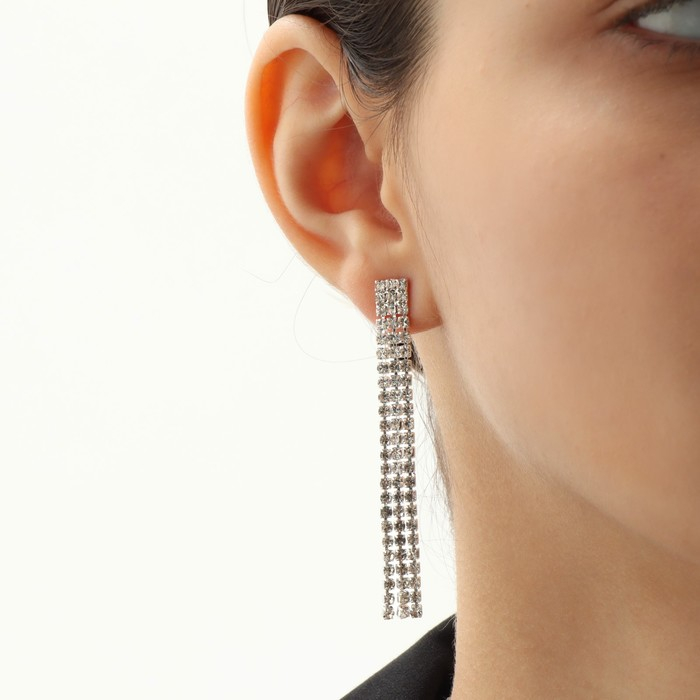 Набор 2 предмета: серьги, колье &laquo;Лёд&raquo; дорожка, цвет белый в серебре, 30 см