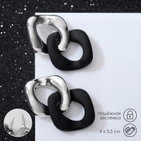 Серьги металл &laquo;Цепь&raquo; диагональ, 2 полых ромба, цвет серебристо-чёрный