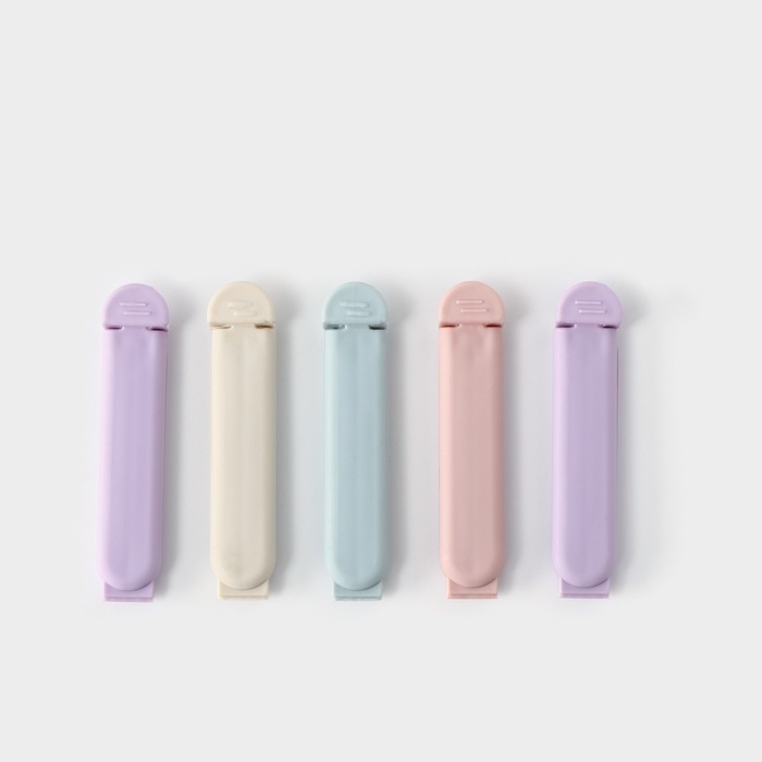 Зажимы для пакетов Доляна &laquo;Базис&raquo;, 5 шт, 7 см, цвет МИКС