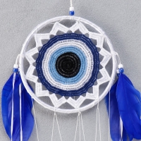 Ловец снов с музыкой ветра "От сглаза" 4 трубки синие перья 61х16 см Ловец снов с музыкой ветра "От сглаза" 4 трубки синие перья 61х16 см