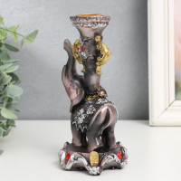 Сувенир полистоун подсвечник "Слон на пьедестале в попоне с цветами" 15,5х8х7,5 см