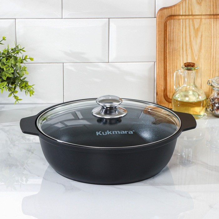 Жаровня &laquo;Традиция&raquo;, 3 л, d=26 см, стеклянная крышка, антипригарное покрытие, цвет чёрный