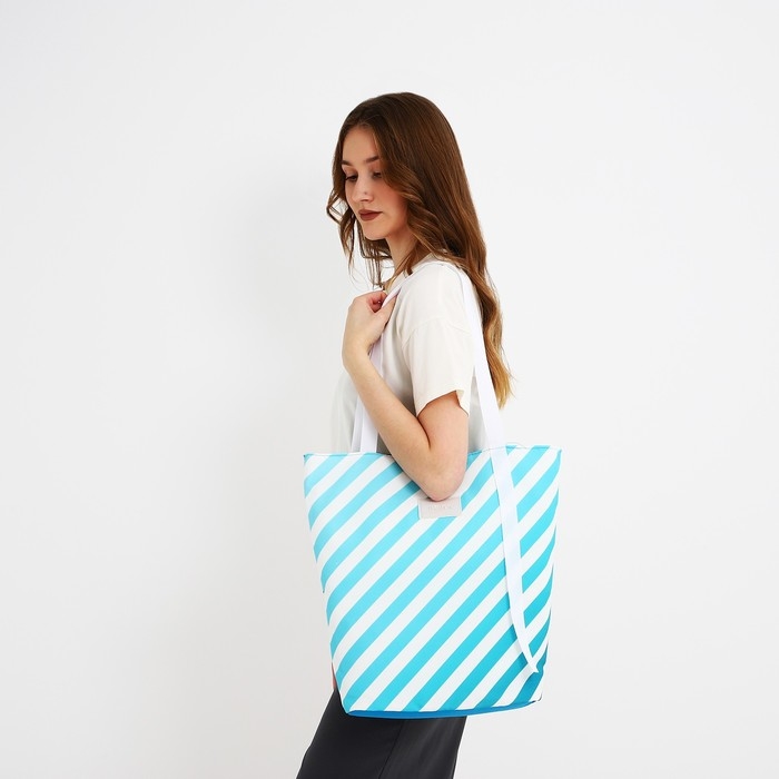 Сумка женская пляжная Nazamok, в полосочку, 39х32 см, голубая Сумка женская пляжная Nazamok, в полосочку, 39х32 см, голубая