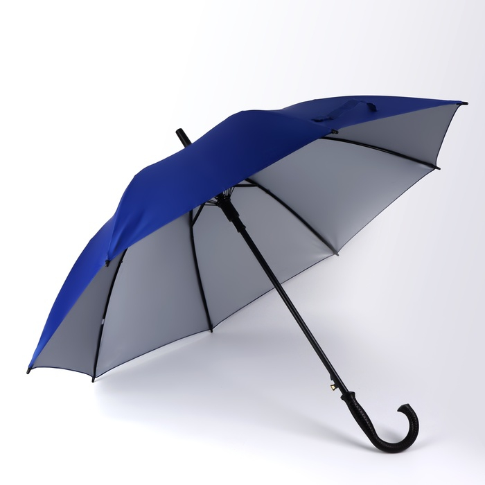 Зонт - трость полуавтоматический, «Однотонный», 8 спиц, R = 52/60 см, D = 120 см, цвет синий Зонт - трость полуавтоматический, «Однотонный», 8 спиц, R = 52/60 см, D = 120 см, цвет синий