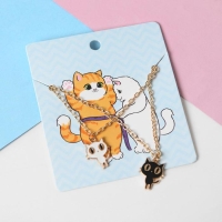 Кулоны &laquo;Неразлучники&raquo; котики, цвет чёрно-белый в золоте, 45 см