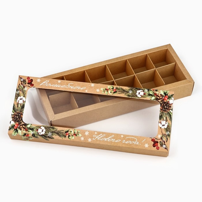 Коробка складная под 12 конфет &laquo;Новогодняя ботаника&raquo;, 3.8 х 10.5 х 26.5 см, Новый год