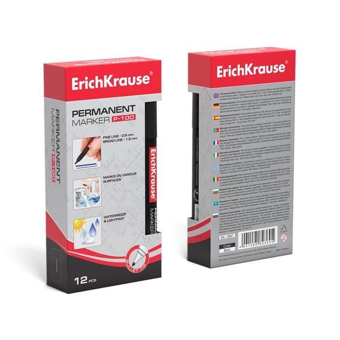 Маркер перманентный ErichKrause P-100, 0.5-1.2 мм, чернила на спиртовой основе светостойкие, водостойкие без ксилола, чёрный Маркер перманентный ErichKrause P-100, 0.5-1.2 мм, чернила на спиртовой основе светостойкие, водостойкие без ксилола, чёрный