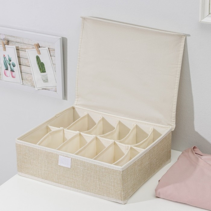 Органайзеры для хранения белья «Пастель», 3 шт, с крышкой, 31,5×25×10 см, цвет бежевый Органайзеры для хранения белья «Пастель», 3 шт, с крышкой, 31,5×25×10 см, цвет бежевый