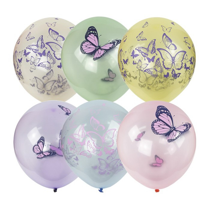 Шар латексный 12" &laquo;Бабочки&raquo;, кристалл bubble, ассорти, набор 25 шт.