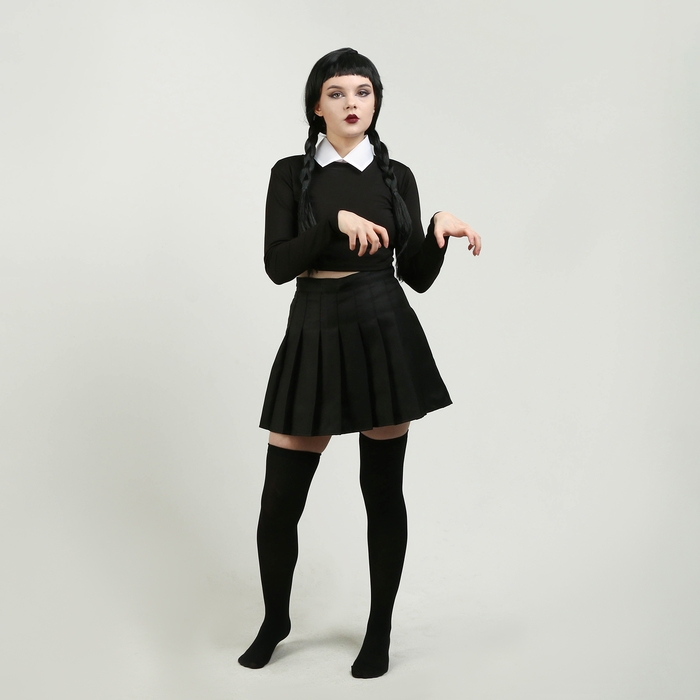 Карнавальный набор &laquo;Мрачная девчонка&raquo;, р. XS: парик, юбка, чулки, воротник