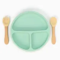 Тарелка детская секционная с ложкой и вилкой, 3 секции, бирюзовый, Mum&Baby