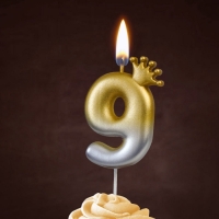 Свеча в торт &laquo;С короной&raquo;, цифра 9, золото - серебро