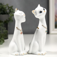 Сувенир "Кошечки белые с цепочкой" (набор 2 шт) 15 см 14 см