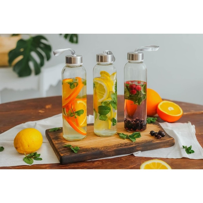 Бутылка для воды стеклянная &laquo;Лидо&raquo;, 500 мл, h=22,5 см, цвет ремешка МИКС