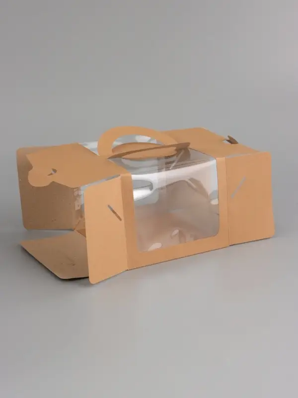 Коробка под бенто-торт с окном, КРАФТ 18 х 18 х 14 см