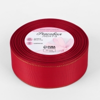 Лента репсовая 40мм*25&plusmn;1ярд(23м&plusmn;1м) золотые нити №026 красный АУ