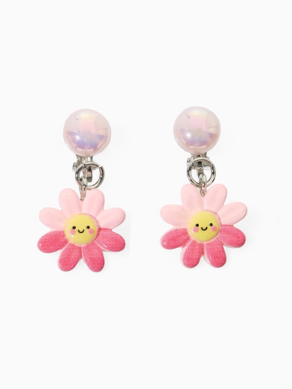 Серьги-клипсы детские "Выбражулька" цветок с жемчужиной, цвет розово-белый